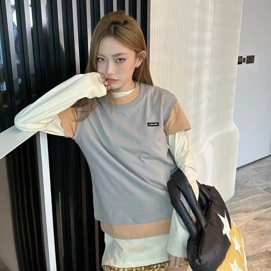 全新未使用 MIU MIU/缪缪 圆领套头三件T恤 黄绿/XS