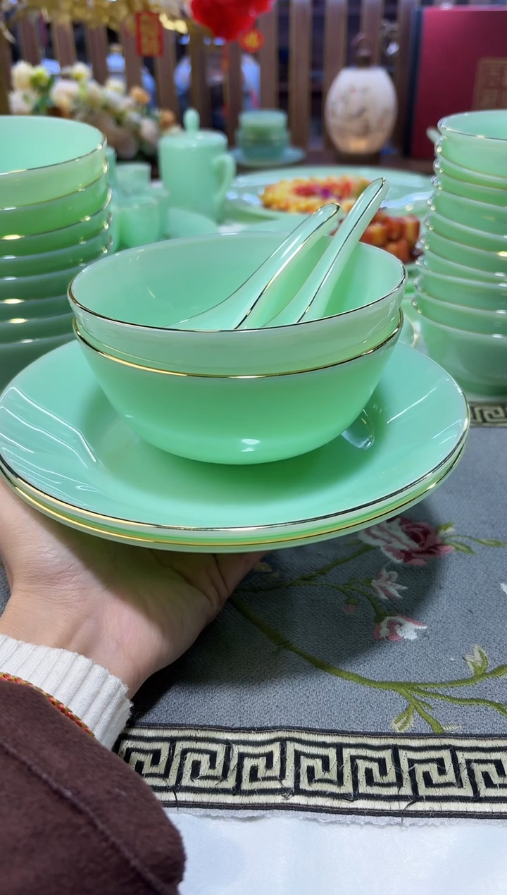 玉瓷 三件套盘碗勺2套