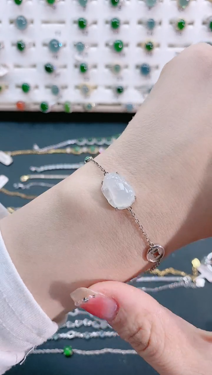 【闪购商品】翡翠手链银S925镶嵌天然翡翠