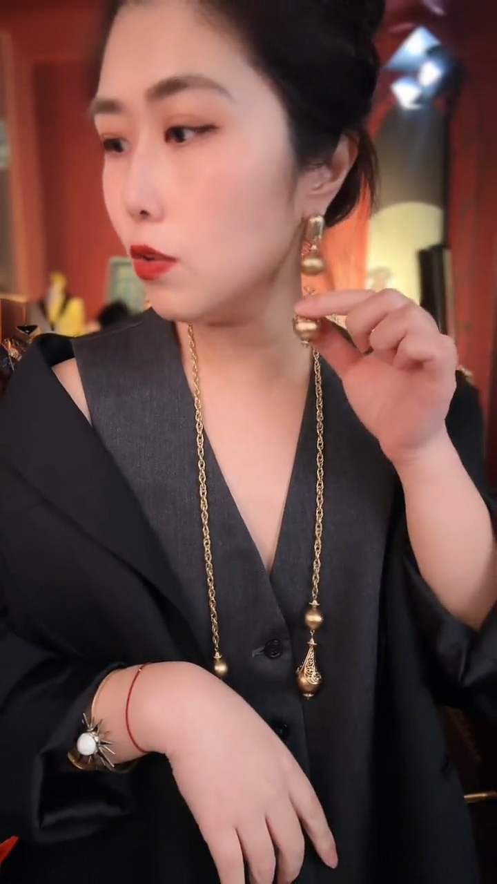 合金琉璃合金无复古百搭做旧款素金项链耳针套装不退