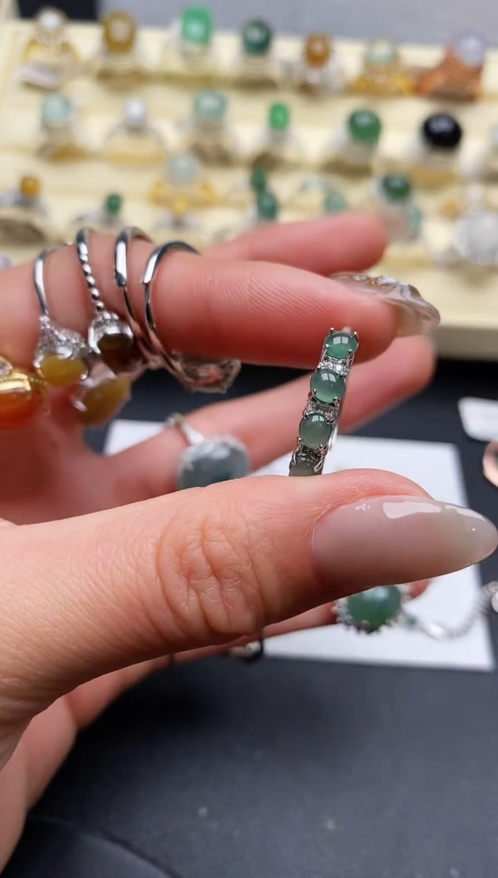 【闪购商品】翡翠戒指银S925镶嵌缅甸翡翠2   7+