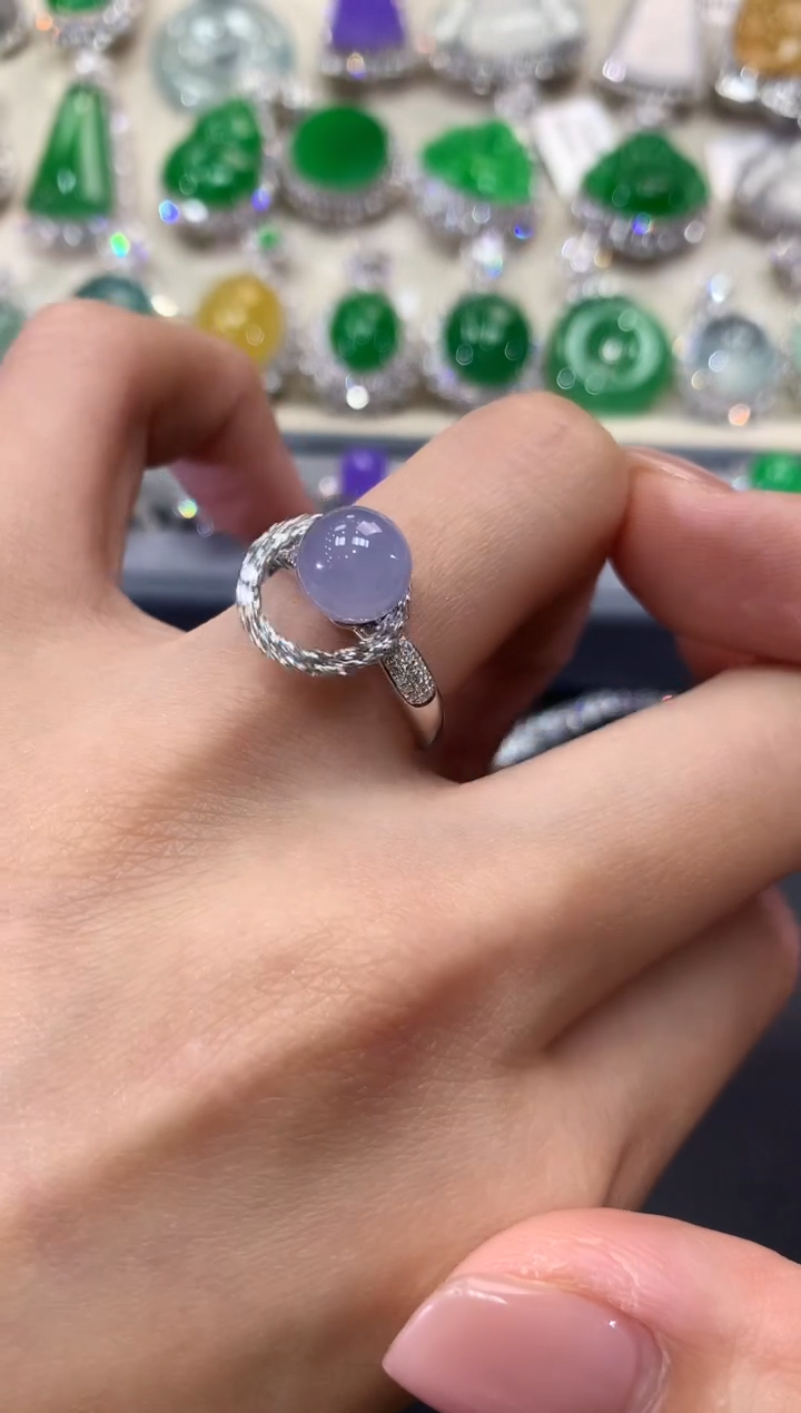 【闪购商品】翡翠戒指18K金镶嵌w9紫货有色差