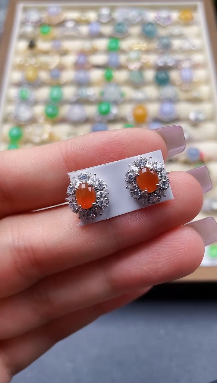 银S925镶嵌翡翠耳饰115