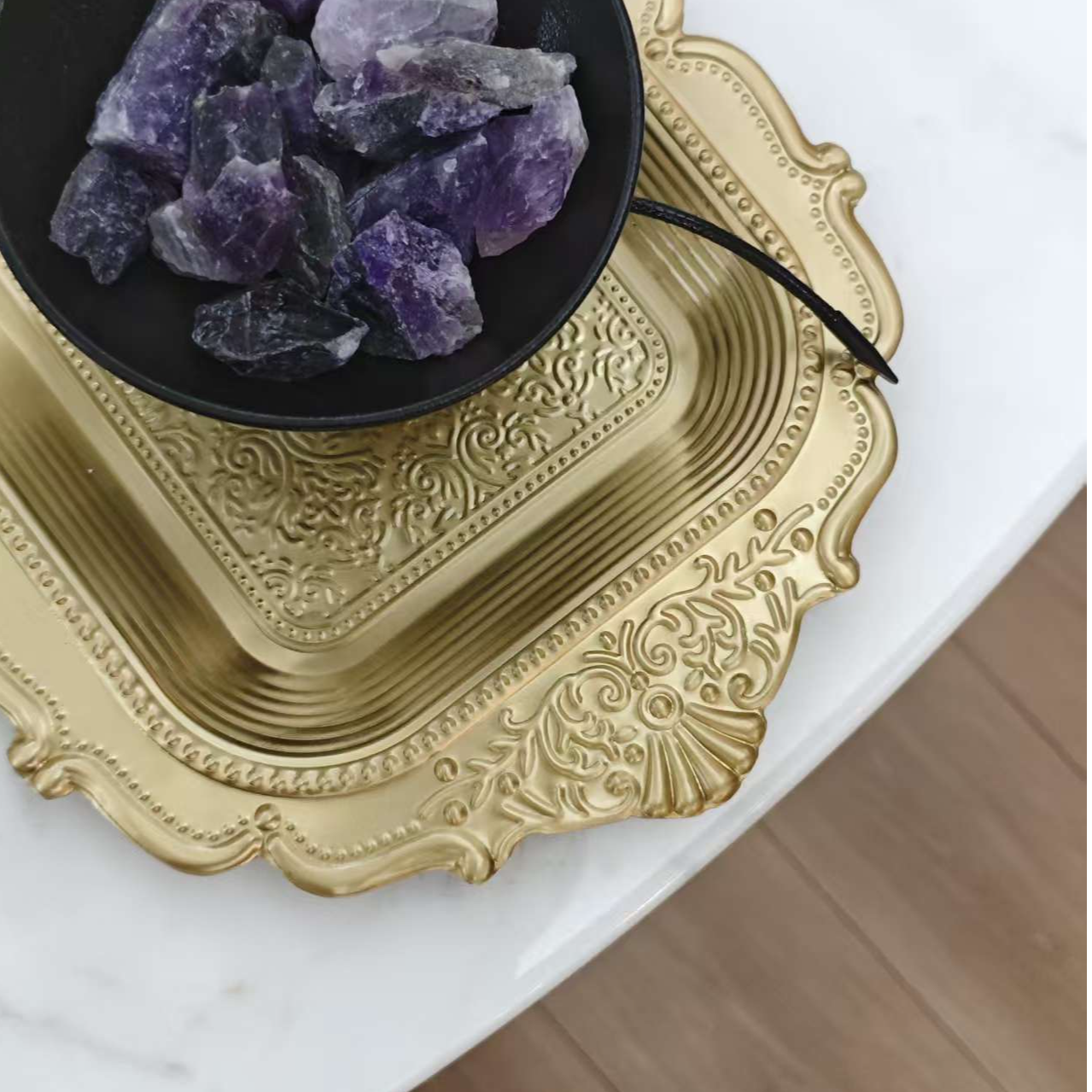 【奇居巍】黄铜长方形花边雕花盘装饰摆件小号#FB-009-380SQ