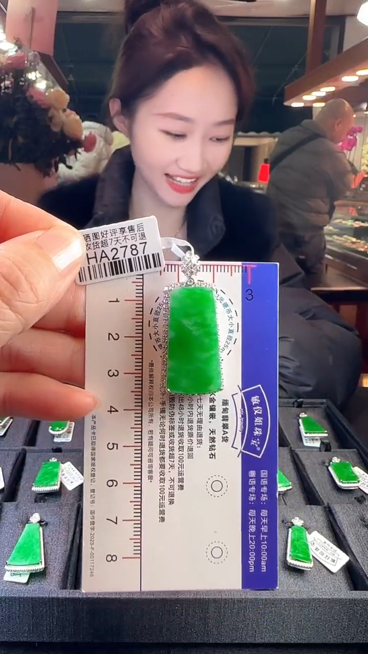 【闪购商品】翡翠颈饰18K金镶嵌HA2787冰辣绿无事牌