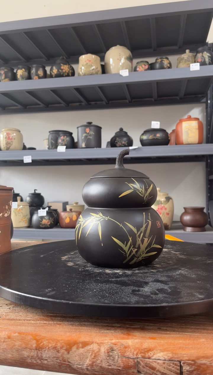 建水紫陶葫芦器型精品茶罐A237