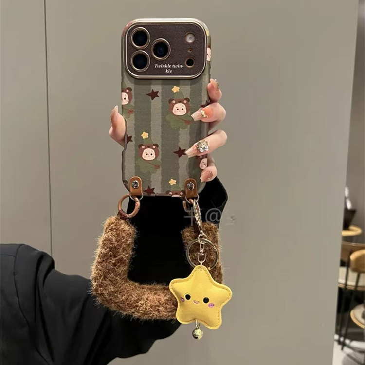 卡通绿底条纹绿衣哭娃星星适用苹果17pro手机壳iPhone16pro腕带15