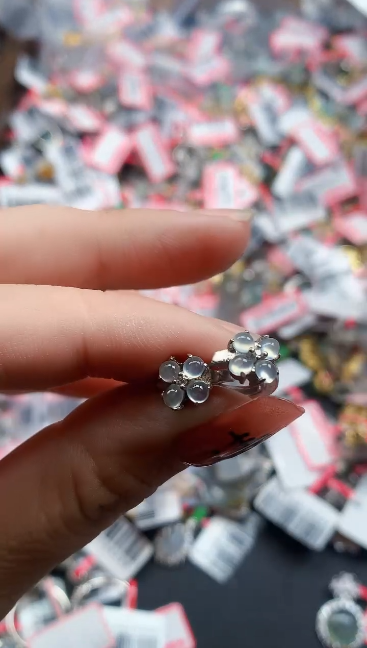 银S925镶嵌戒指翡翠天然A货缅甸翡翠