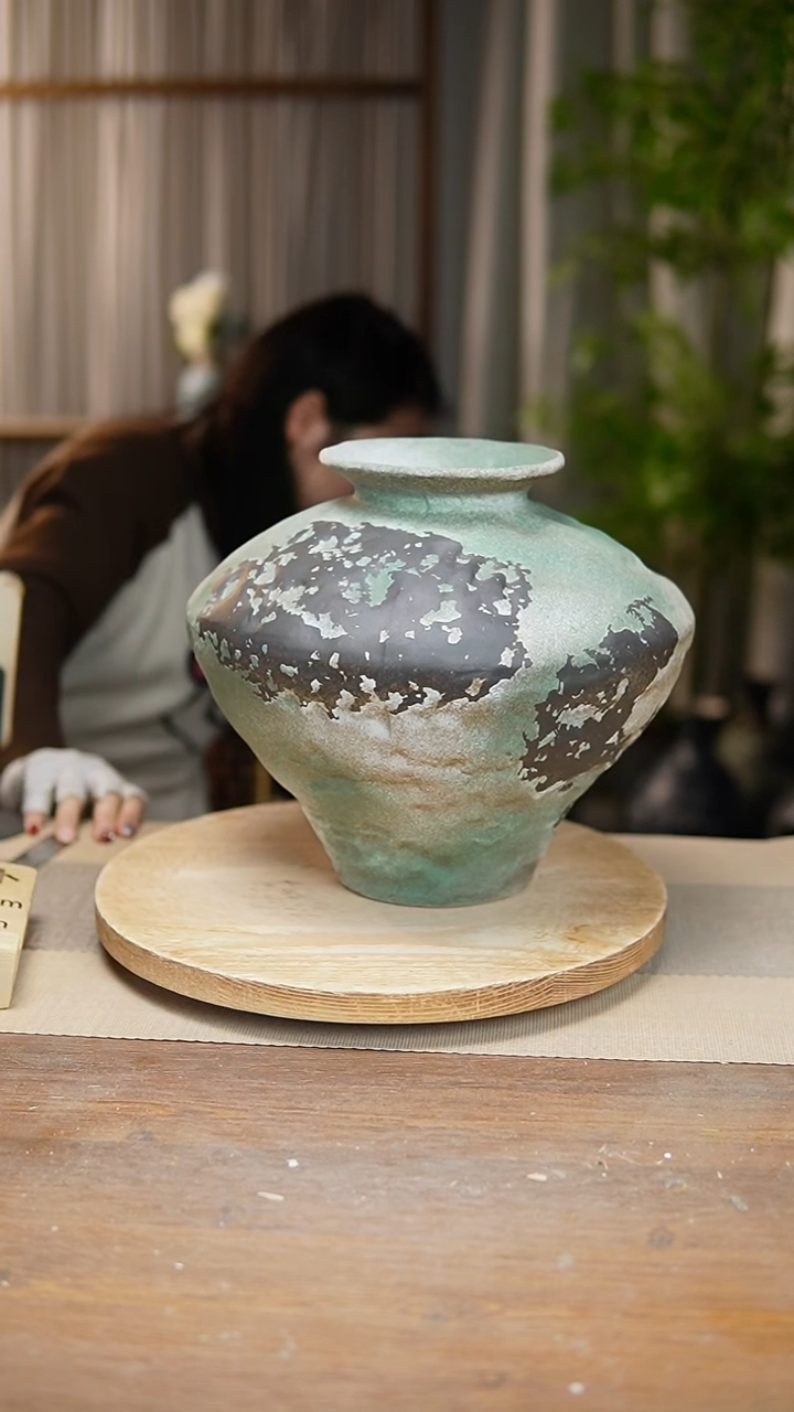 【闪购商品】陶瓷花器诧寂复古绿大飞碟