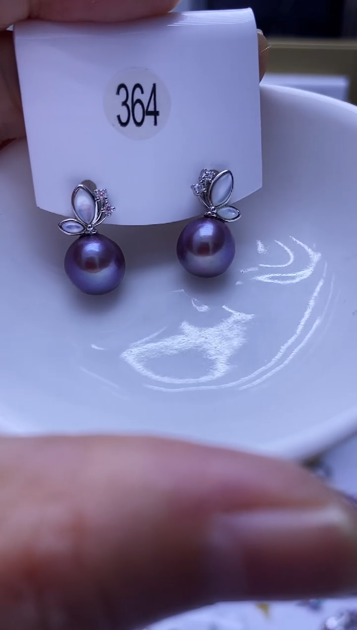 银S925镶嵌耳饰淡水珍珠364