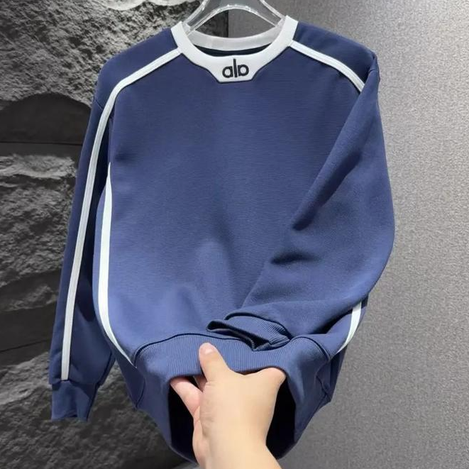 新款潮流时尚男士长袖卫衣轻奢百搭精品纯色圆领4