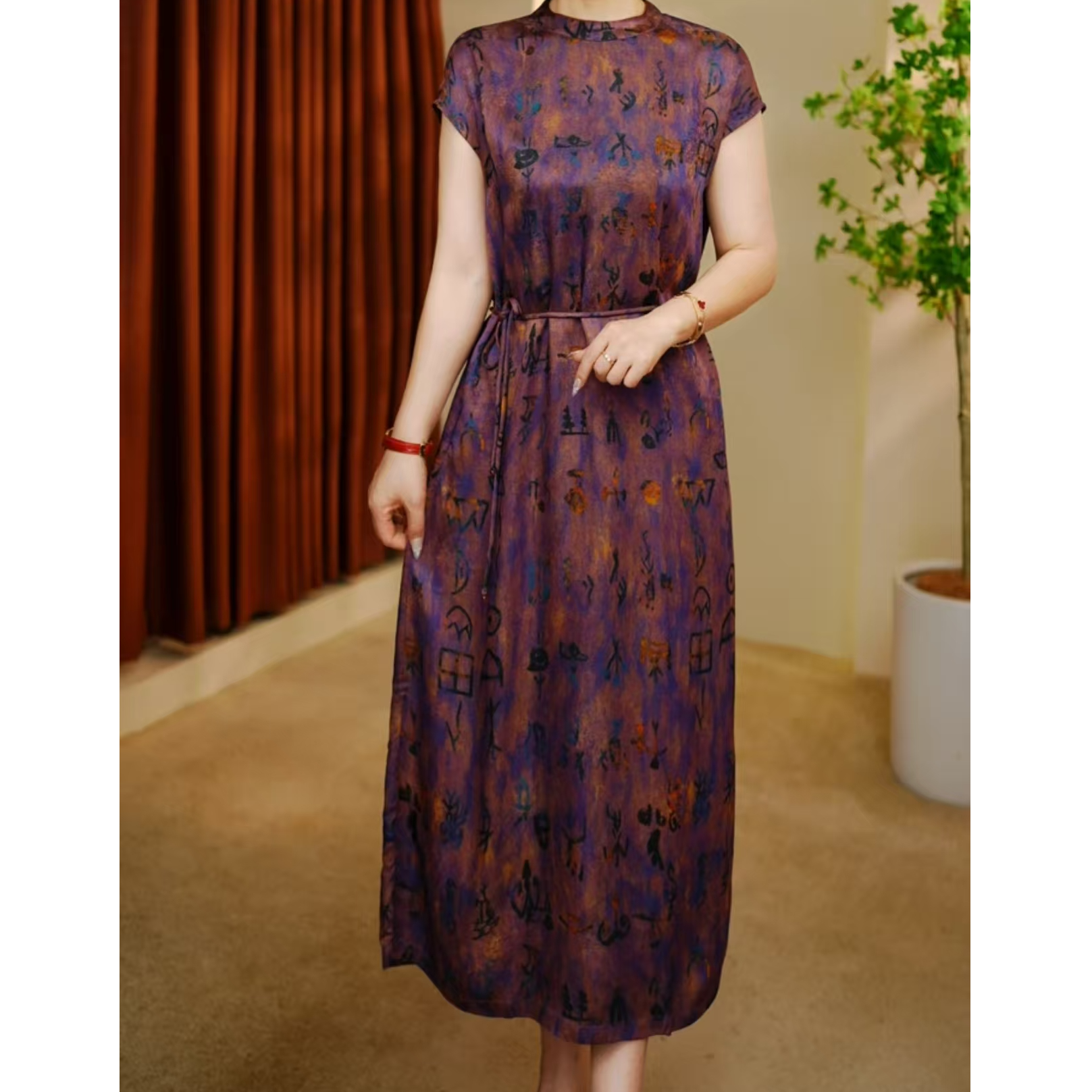 1262柔光裙高端领透气夏季妈妈装连衣裙