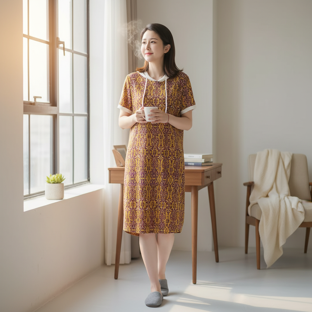 新款25289时连帽女装夏季宽松遮肚短袖中长款连衣裙