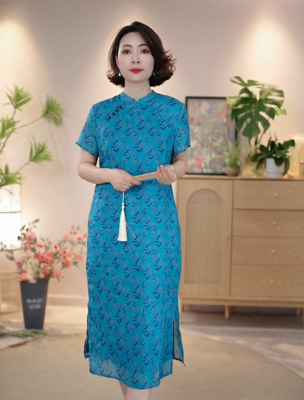 麻天下【壁月琼枝】民族复古文艺原创新中式斜襟春夏季苎麻改良旗袍