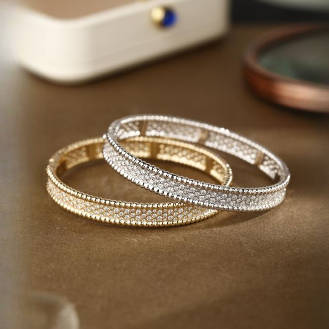 18K金满钻宽版珠珠手镯 CZ (定制品质48小时鉴赏期)