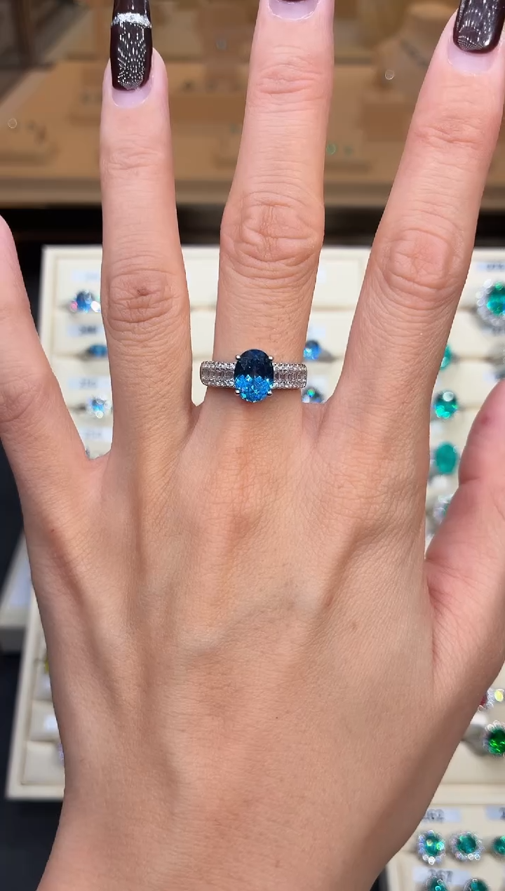 银S925镶嵌戒圈海蓝宝石0000