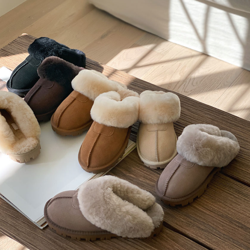 秋冬季韩版皮毛一体羊毛牛皮女款拖鞋毛毛拖鞋防滑保暖棉拖鞋子