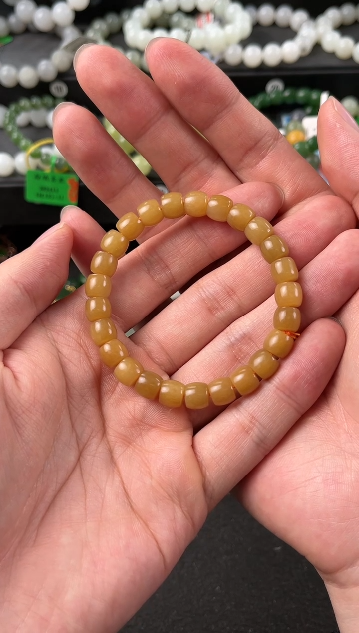 【闪购商品】和田玉手串未镶嵌且末金山直切糖串卡8mm微色差