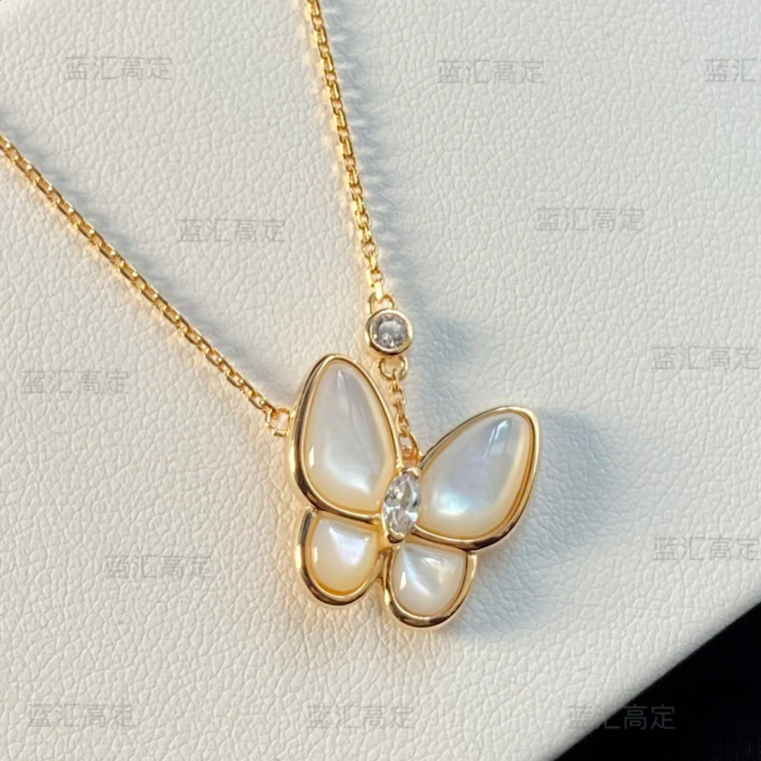 合金项链 蓝汇高定 白贝母蝴蝶项链满钻立体蝴蝶轻奢时尚精致百搭