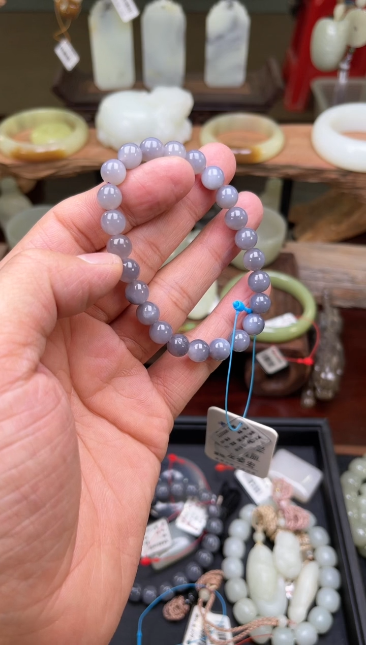 【闪购商品】和田玉手串未镶嵌卡8青海烟紫圆珠9003377