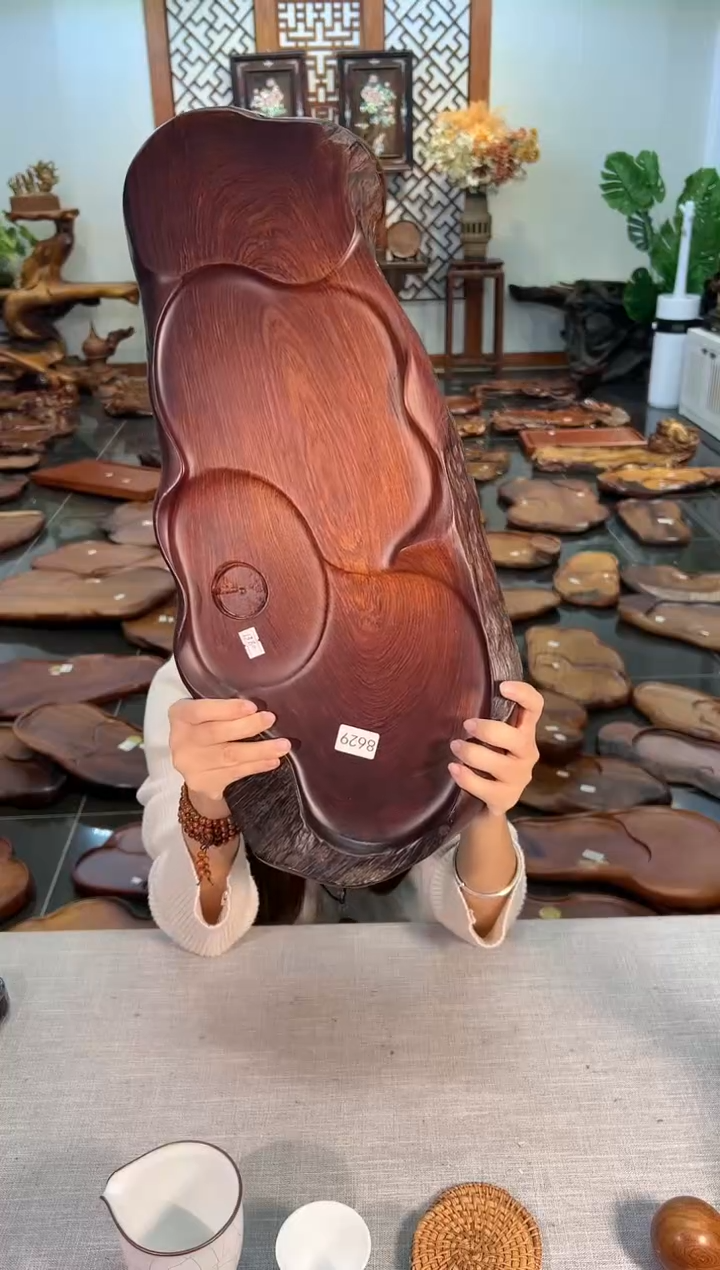 【闪购商品】大果紫檀（缅甸花梨）茶盘8629