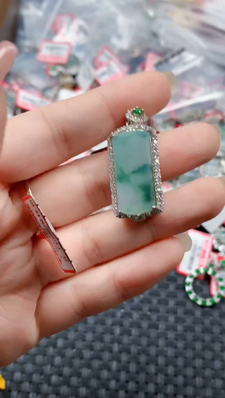 银S925镶嵌戒指翡翠天然A货缅甸翡翠