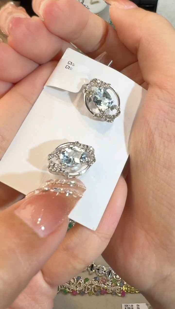 【闪购商品】定制海蓝宝石耳饰银S925镶嵌耳饰