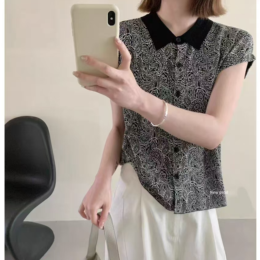 【001-050】时尚高品碎花色针织短袖针织衫