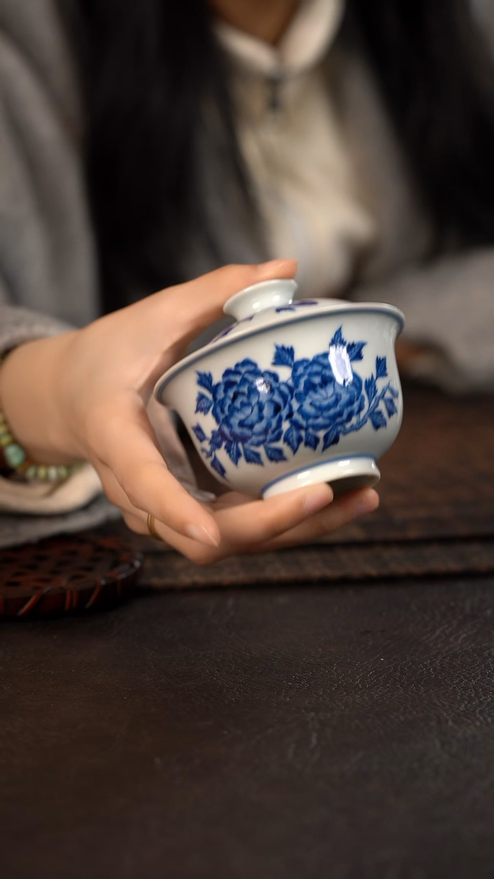 【闪购商品】杯聚澜堂牡丹花盖碗