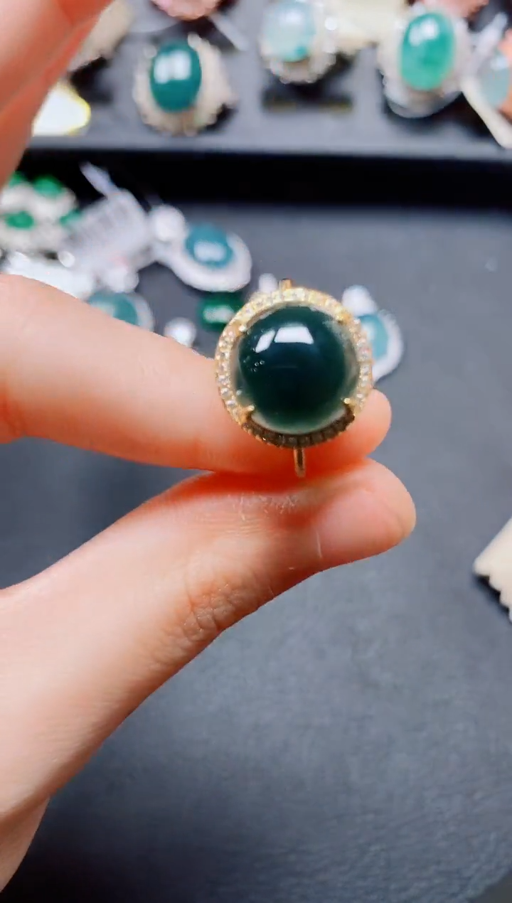翡翠戒指银S925镶嵌翡翠