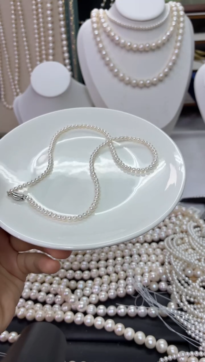 项链银S925镶嵌淡水珍珠4-4.5M.元宝扣