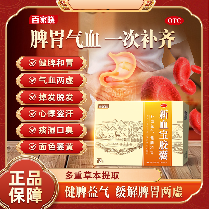 【官方正品】百家晓新血宝胶囊0.25g*12粒 补血益气健脾和胃缺铁性贫血气血两虚气血不足补气血商品图