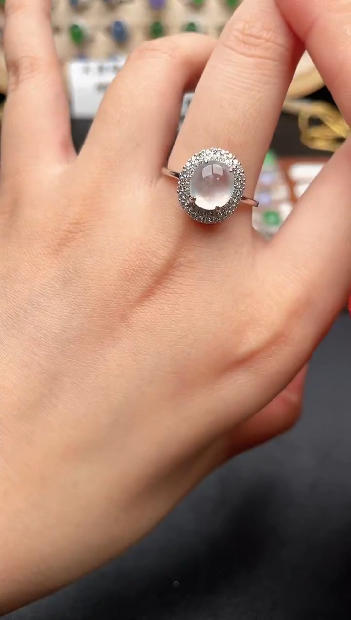 银S925镶嵌戒指翡翠一物一证一礼盒