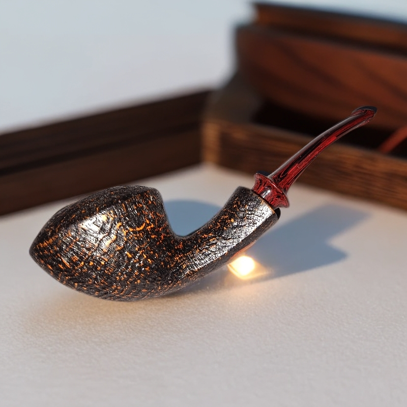老李头乡村款麻面牛头石楠木烟斗