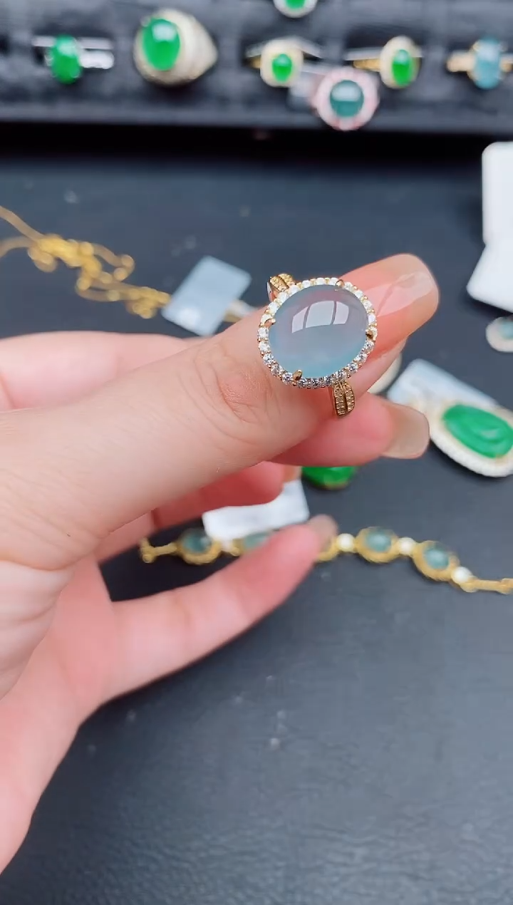 翡翠戒指银S925镶嵌天然a货翡翠405