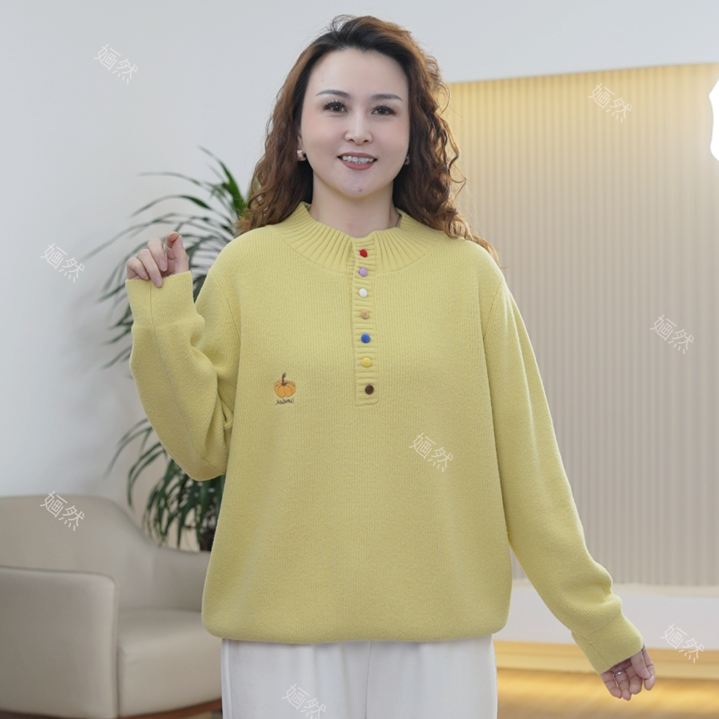 糯米绒糖果植绒扣针织衫南瓜刺绣大码韩版保暖秋冬季套头上衣女潮