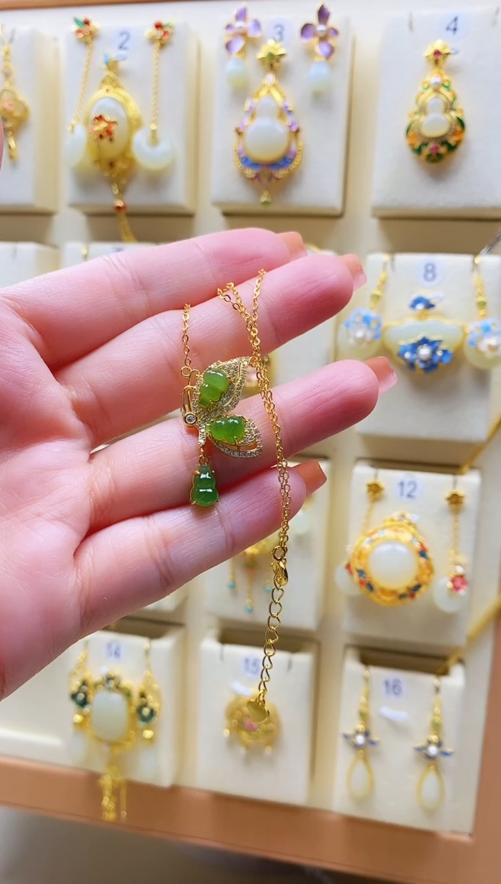 颈饰银S925镀金镶嵌和田玉1