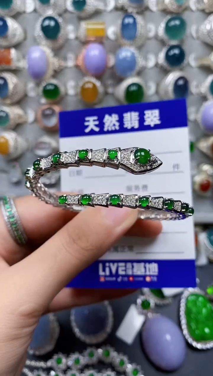 【闪购商品】翡翠手镯银S925镶嵌0565