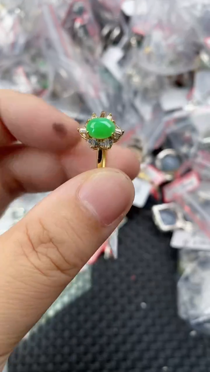 银S925镶嵌戒指翡翠111      10