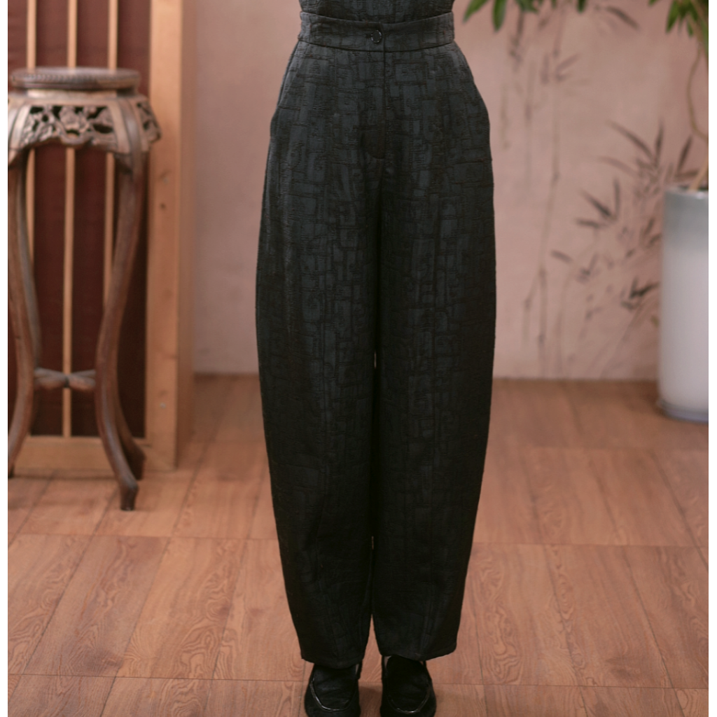 【二十四慢】柞蚕丝老料香云纱如意回形纹花苞裤Z251217-3