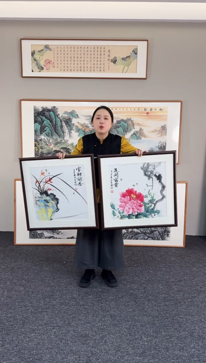 【闪购商品】国画60*60花鸟作品一对