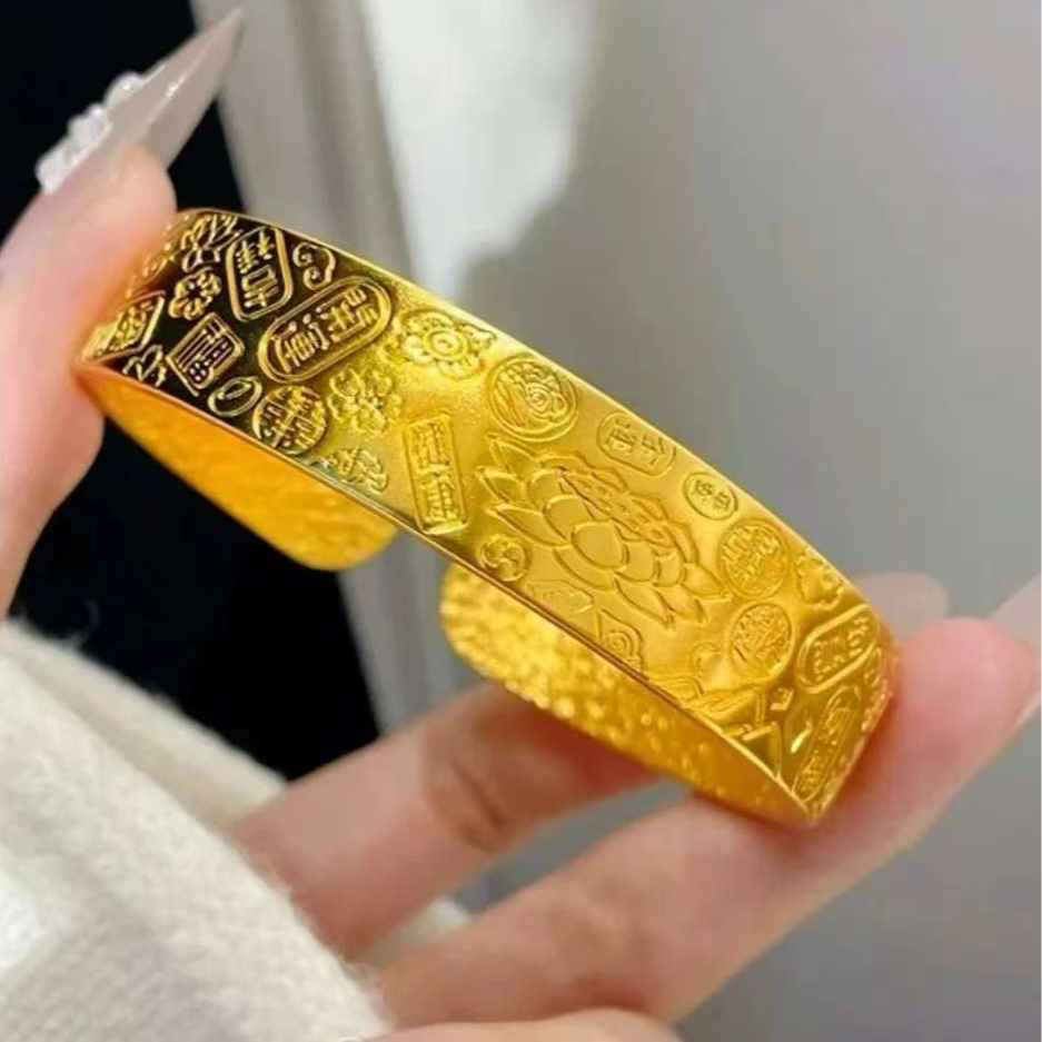 合金手镯 精工款宽面新中式多宝吉言手镯女款精美百搭不掉色实心