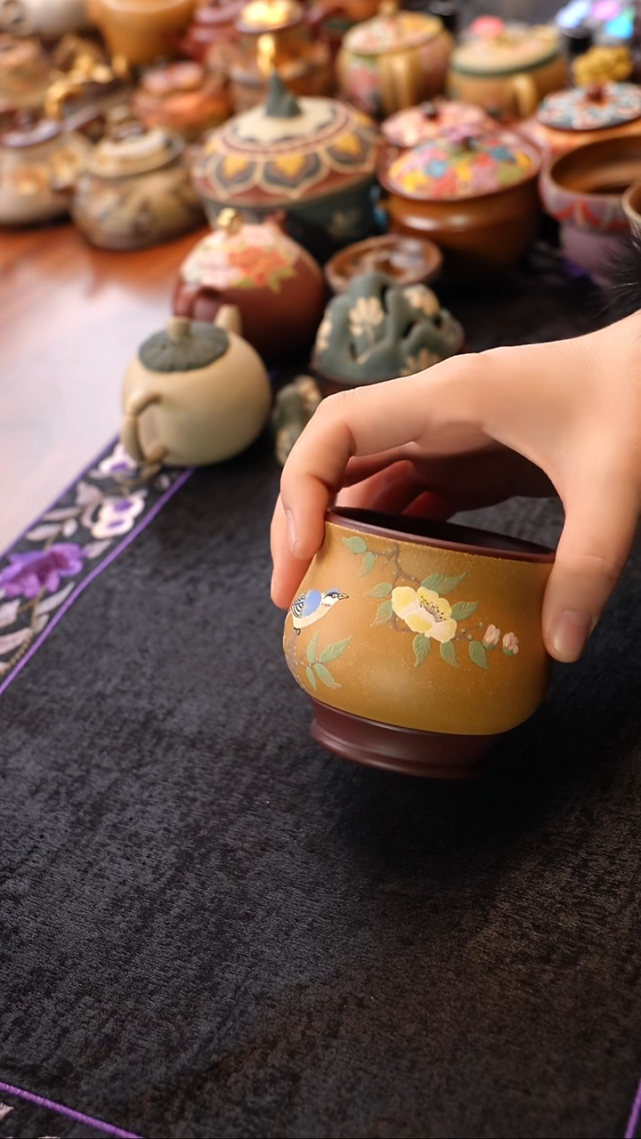 茶壶紫砂紫泥粉浆 喜上枝头杯