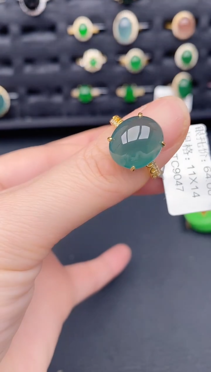 银S925镶嵌戒指翡翠天然a货翡翠189