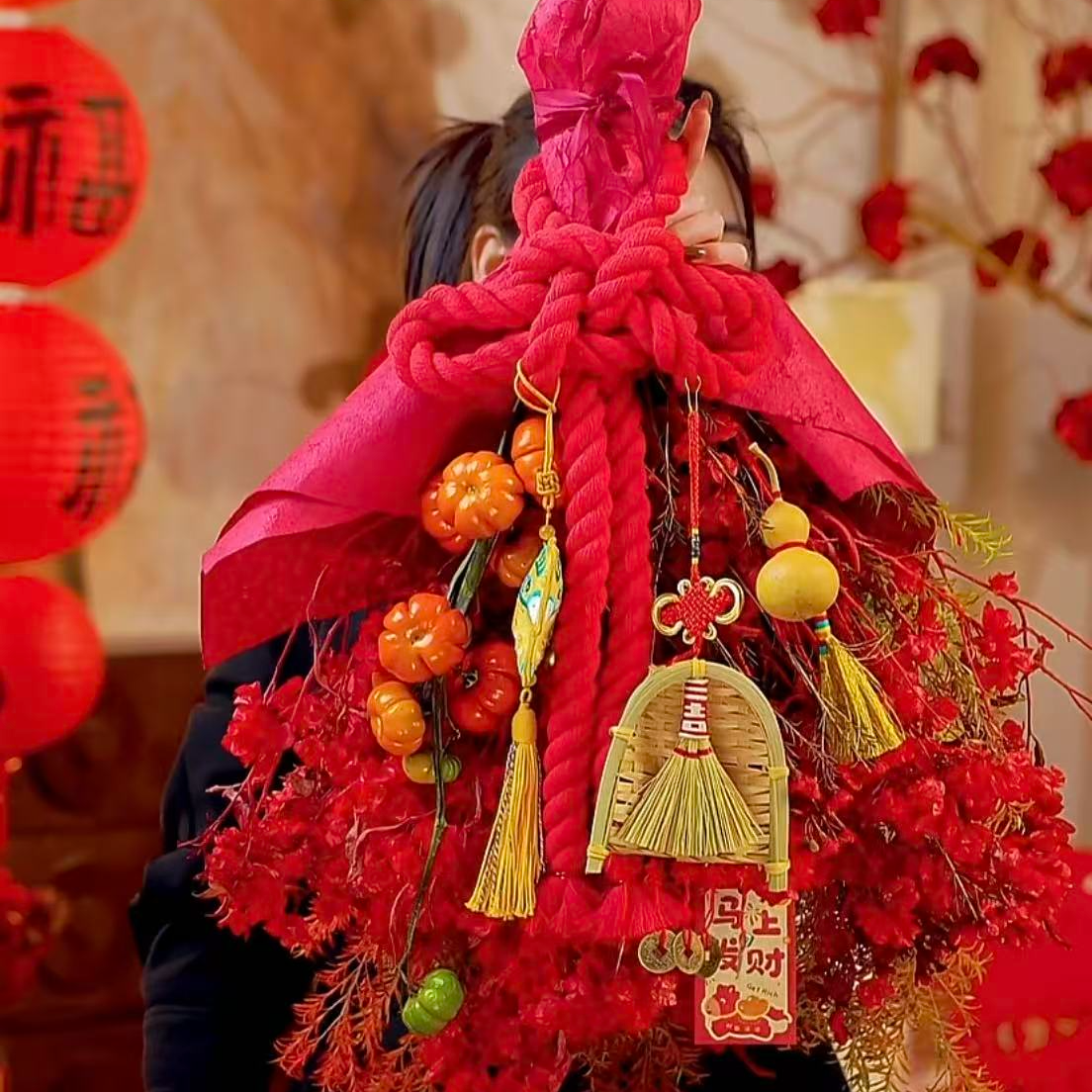 新年门挂  千层金手打花束室内装饰新年花材  