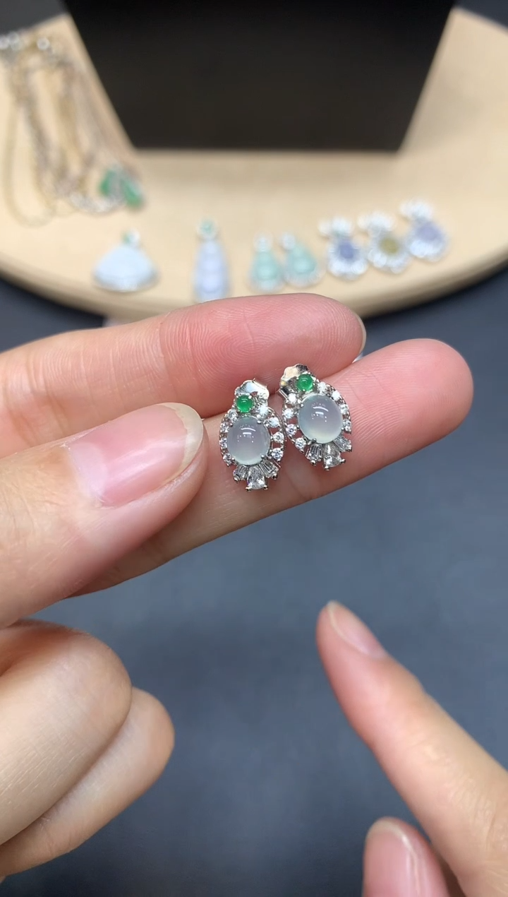 【闪购商品】翡翠耳饰银S925镶嵌蛋面【多样性发其一】