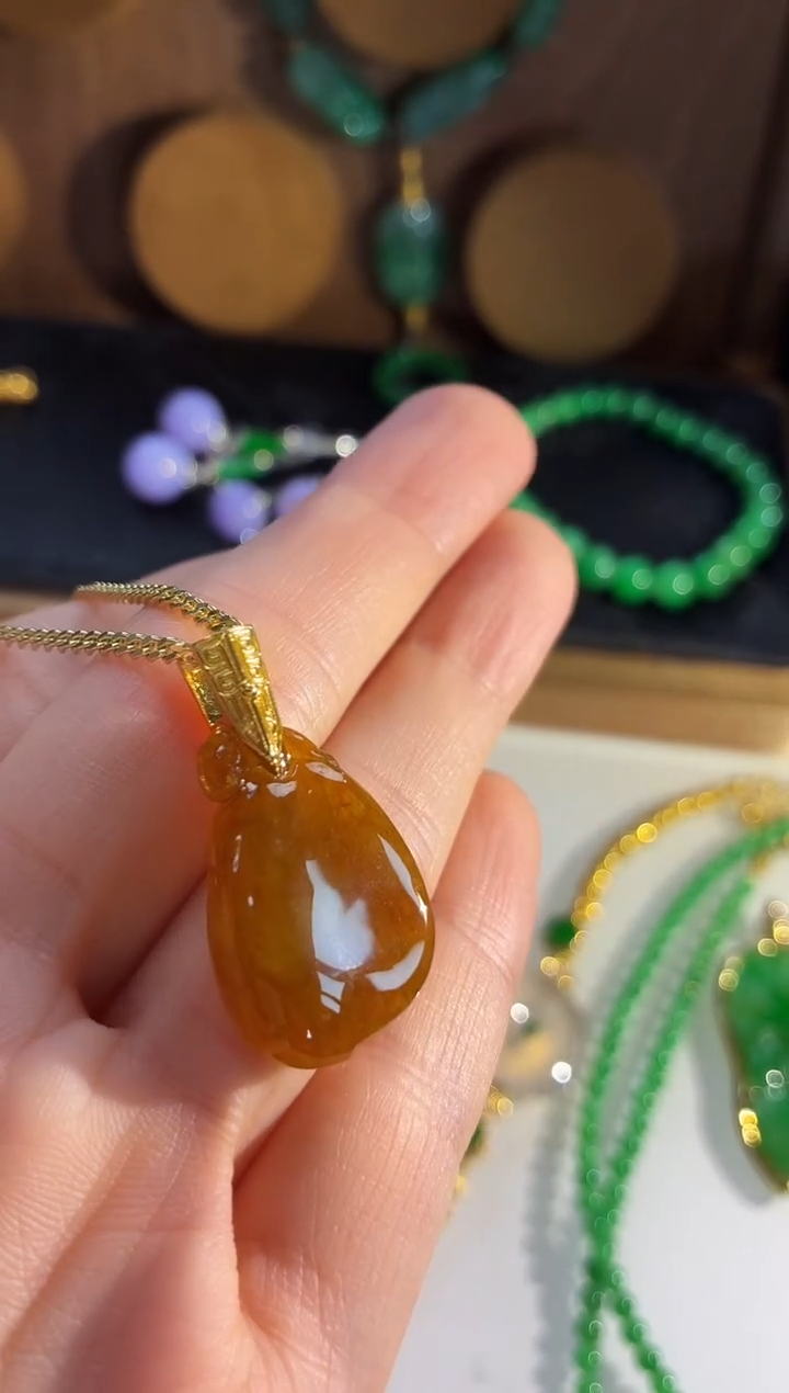 吊坠(不含链)18K金镶嵌翡翠吊坠