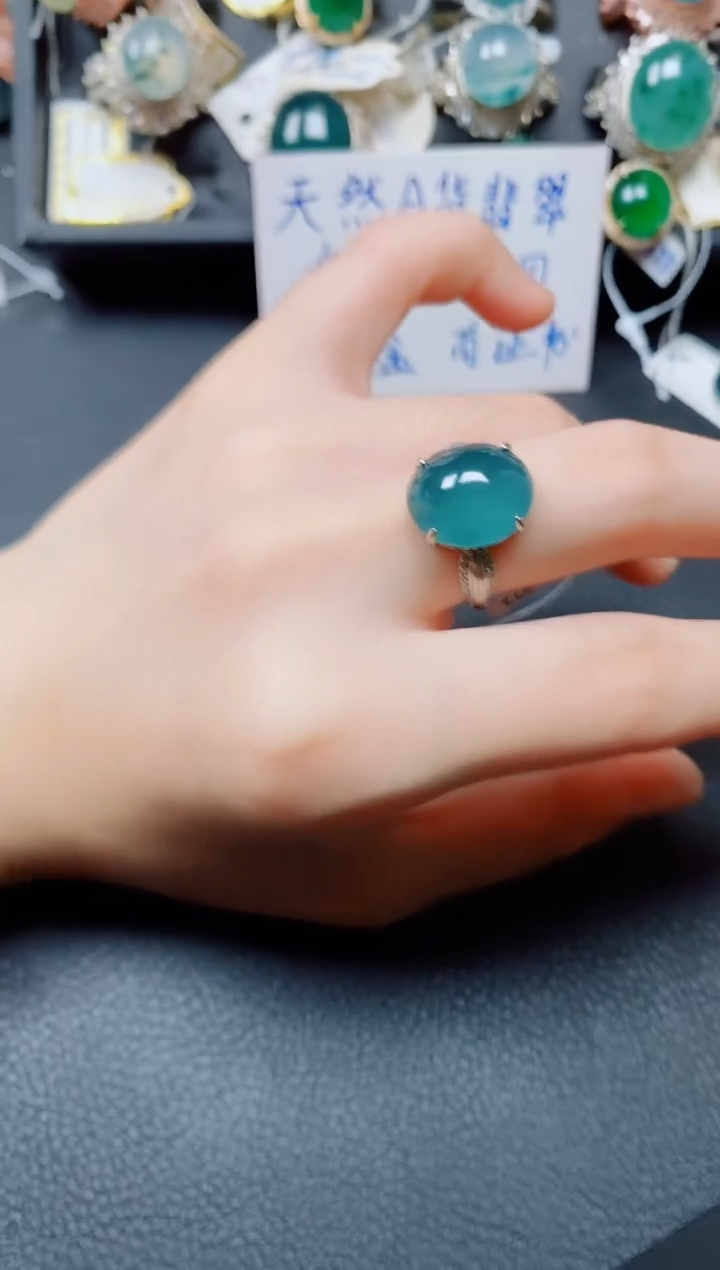 翡翠戒指银S925镶嵌翡翠