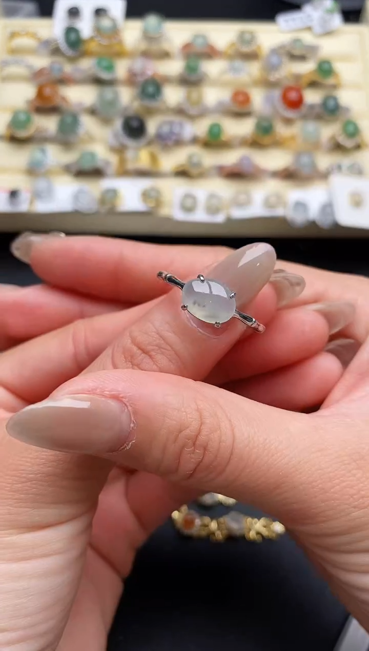 【闪购商品】翡翠戒指银S925镶嵌55555555+2