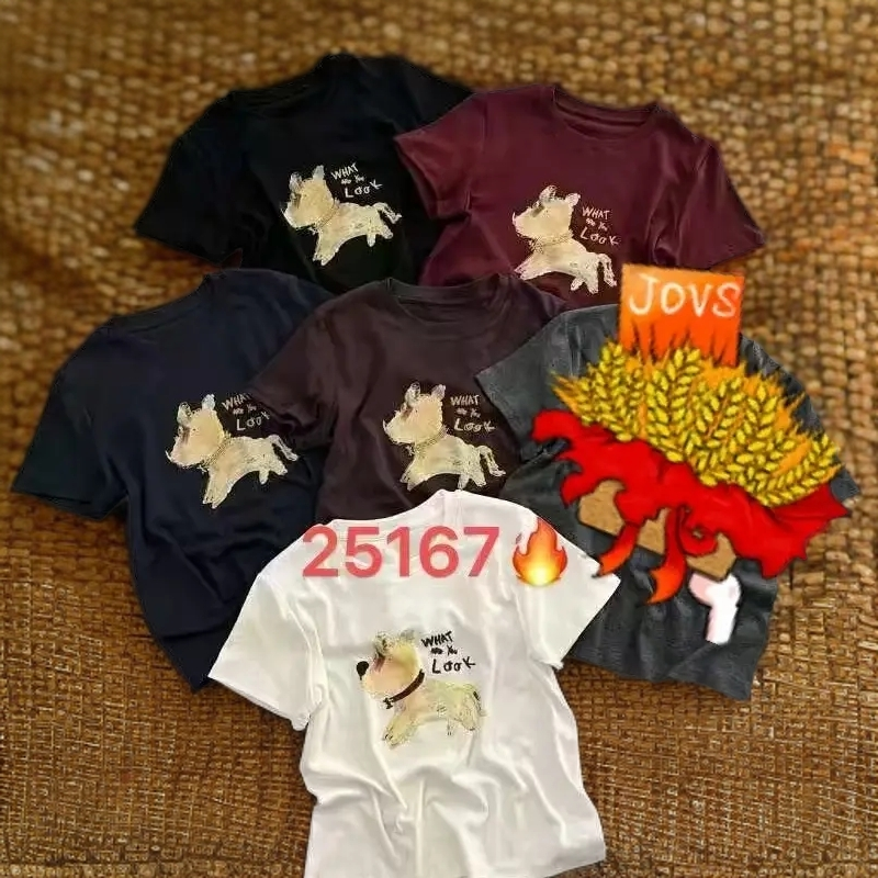 25167早春新款圆领正肩短袖T恤女韩版印花洋气百搭上衣